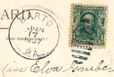 BARTO PA. CANCELAMENTO DUPLEX BARRADO OVATE. 1907. TO: ELVA GRUBER, BARTO, PA. TUCK PC. comprar usado BARTO PA. CANCELAMENTO DUPLEX BARRADO OVATE. 1907. TO: ELVA GRUBER, BARTO, PA. TUCK PC. comprar usado  Enviando para Brazil