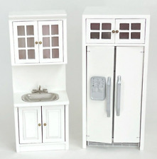 3 peças casa de bonecas miniatura madeira branca armários de cozinha armários pia geladeira comprar usado  Enviando para Brazil