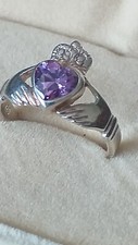 Vintage 1970-s Celta Claddagh Ametista 925 Anel de Prata na Caixa Reino Unido L 3/4, EUA 6 comprar usado  Enviando para Brazil
