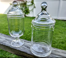 GRANDE FRASCO BOTICÁRIO DE VIDRO TRANSPARENTE VINTAGE TAMPA EXIBIÇÃO DE DOCES LOTE DE 2, usado comprar usado  Enviando para Brazil