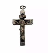 Pingente crucifixo antigo de madeira de ébano latão cruz freiras hábito peitoral rosário crânio comprar usado  Enviando para Brazil