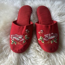 Usado, Chinelos chineses femininos bordados florais feitos à mão tamanho 7 vermelho balé sapatos baixos comprar usado  Enviando para Brazil