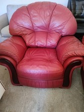 Red leather sofa for sale  HORSHAM