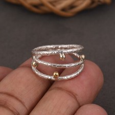 Anel espiral bola minúscula delicada tom duplo prata esterlina e ouro para presente comprar usado  Enviando para Brazil