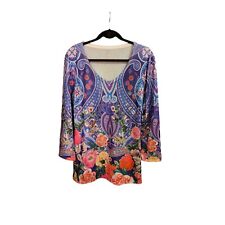 Blusa túnica feminina Dudalina elástica estilo anos 70 rosas cintilantes manga 3/4 M/G, usado comprar usado  Enviando para Brazil