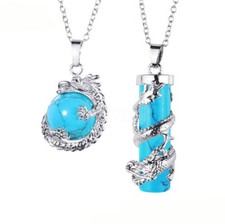 Conjunto de pingentes de colar de prata coluna Dragon Ball casal amor azul turquesa Natal comprar usado  Enviando para Brazil