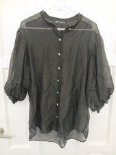 Blusa Zara manga folhada chiffon botão frontal preta festa carreira nova com etiquetas feminina XS comprar usado  Enviando para Brazil
