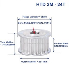 Diâmetro da polia de engrenagem síncrona 24T HTD3M 4-15mm para largura 6/10/15/20mm correia dentada comprar usado  Enviando para Brazil