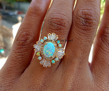 Anel de noivado extravagante halo diamante opala fogo corte oval 2 quilates acabamento em ouro amarelo 14K comprar usado  Enviando para Brazil
