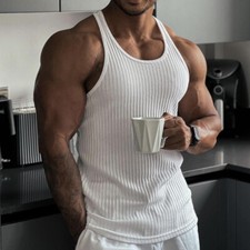 Camiseta sin mangas de entrenamiento para hombre Camiseta de punto acanalada sin mangas Camiseta de fitness para gimnasio muscular segunda mano  Embacar hacia Mexico