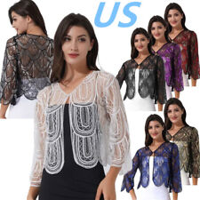 Cardigã feminino lantejoulas miçangas bolero encolher xale vestido de festa à noite cobrir comprar usado  Enviando para Brazil