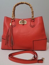 Bolsa de ombro satchel de couro vermelho coral feita na Itália alças de bambu trava de giro comprar usado  Enviando para Brazil