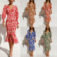 Usado, Vestido saia peplum estampado primavera e verão feminino cintura longa gola V comprar usado  Enviando para Brazil