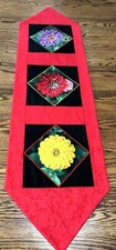 Corredor de mesa feito à mão vermelho e preto com flores brilhantes 14,5" x 52" novo comprar usado  Enviando para Brazil