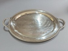 Bandeja de servir prato de prata oval grande vintage International Silver Co gravada 2 pés comprar usado  Enviando para Brazil