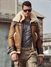 Usado, Jaqueta de couro marrom aviador masculina RAF pele de carneiro comprar usado  Enviando para Brazil