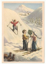 No Viajada GiBi ? Postal Feliz Navidad Vintage Niños Ardillas Esquiadores comprar usado  Enviando para Brazil