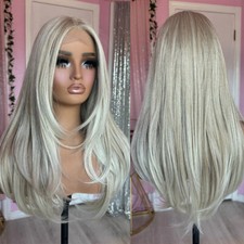 Perucas 100% cabelo humano cinza cremoso loiro platina balayage peruca frontal de renda reta comprar usado  Enviando para Brazil