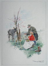 Aquarelle dessin original d'occasion  France