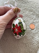 Ornamento de Natal de ovo de galinha real pintado à mão com poinsétia e vela comprar usado Ornamento de Natal de ovo de galinha real pintado à mão com poinsétia e vela comprar usado  Enviando para Brazil