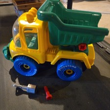 Caminhão basculante vintage de plástico amarelo Firestone - faltando algumas ferramentas, usado comprar usado  Enviando para Brazil