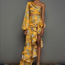 $850 BRONX & BANCO Hanna vestido recorte floral amarelo dourado um ombro EUA 6/M comprar usado  Enviando para Brazil