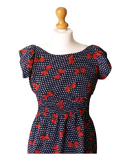 Granatowa sukienka z czerwonymi kokardkami, styl retro, pin up, słodka, romantyczna sukienka, darmowa przesyłka na sprzedaż  PL
