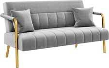 Velvet Fabric Two Seater Sofa with Armrests and Metal Legs Modern, Grey comprar usado  Enviando para Brazil