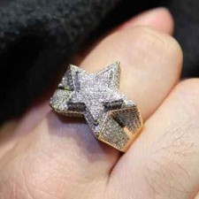 Anel masculino simulado de diamante corte redondo 3 quilates formato de estrela folheado a ouro amarelo 14k, usado comprar usado  Enviando para Brazil