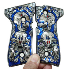 ALÇAS DE PÉROLA PARA BERETTA 92 FS TAMANHO COMPLETO 92 96 M9 92A1 ARTE CAVEIRA AZUL BOM PRESENTE comprar usado  Enviando para Brazil