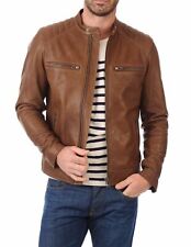 Jaqueta de couro masculina motociclista masculina motocicleta café corrida pele de cordeiro vintage nova bronzeada 45 comprar usado  Enviando para Brazil