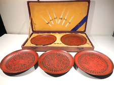 Conjunto de sushi de laca de madeira japonesa vintage da década de 1920 5 pratos e estojo original raro! comprar usado  Enviando para Brazil