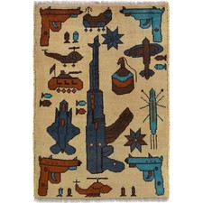Tapete de guerra afegão feito à mão design de rifle de lã 85x63cm comprar usado  Enviando para Brazil