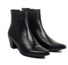Botas pontudas masculinas de couro real salto cubano Chelsea tornozelo sapatos sociais britânicos comprar usado  Enviando para Brazil