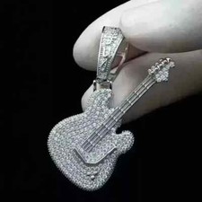 Pingente de berloque de guitarra masculino moissanita real corte redondo 3,0 quilates folheado a ouro branco 14K comprar usado  Enviando para Brazil