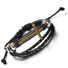 Pulseira masculina vintage cruzada multicamada couro preto trançado corda comprar usado  Enviando para Brazil