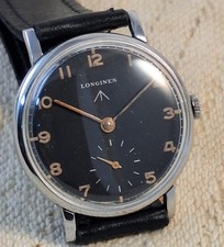 Relógio masculino vintage Longines 30 L, vento manual, PRETO, MILITAR comprar usado  Enviando para Brazil