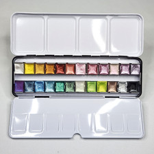 Arteza conjunto de aquarela metálica 24 cores cubos de tinta removíveis paleta embutida comprar usado  Enviando para Brazil