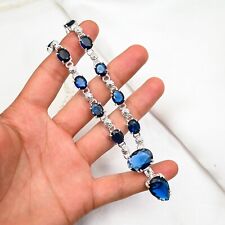 Colar de prata esterlina 925 feito à mão com pedras preciosas de safira azul para ela comprar usado  Enviando para Brazil
