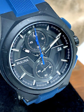 Relógio masculino Bulova 98B380 maquina cronógrafo quartzo mostrador preto pulseira de borracha azul comprar usado  Enviando para Brazil