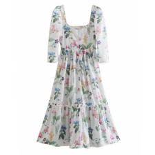 Lady Floral Square Neckline Dress High Waist Half Sleeve Pleated Casual Summer comprar usado Lady Floral Square Neckline Dress High Waist Half Sleeve Pleated Casual Summer comprar usado  Enviando para Brazil