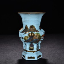 Vaso de paisagem dourado esmalte azul celeste 6,8" porcelana antiga canção ru forno comprar usado  Enviando para Brazil