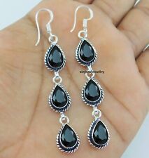 Brincos pendurados/gotas de prata esterlina 925 com pedra preciosa ônix preto feitos à mão 2,75" comprar usado  Enviando para Brazil