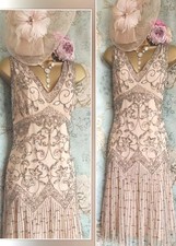 Novo caleidoscópio anos 20 nude rosa camafeu renda vestido de noiva noite gatsby frisado 16 comprar usado  Enviando para Brazil