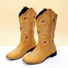 Botas de cowgirl ocidentais femininas retrô biqueira quadrada meia panturrilha Embr couro girassol Pu comprar usado  Enviando para Brazil