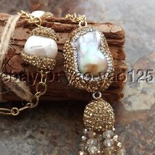 Collar colgante de cristal de cadena de perlas Keshi blanco cultivado de agua dulce de 22 segunda mano  Embacar hacia Mexico