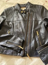 Usado, Jaqueta Bombardeiro Feminina Michael Kors Couro de Cordeiro Azul Marinho Zíper Assimétrico Moto Tamanho 12 comprar usado  Enviando para Brazil