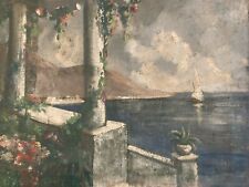 Pintura a óleo sobre tela 1954 Capri Itália Mar Mediterrâneo Ile Arte Flor Varanda comprar usado  Enviando para Brazil