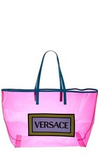 Bolsa tote VERSACE 90 vintage logotipo rosa vinil transparente azul couro de bezerro, usado comprar usado  Enviando para Brazil
