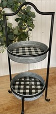 2 TIER PRETO BRANCO QUADRICULADO METAL ESTANHO FAZENDA SERVINDO RACK BANDEJA PRATO SUPORTE comprar usado  Enviando para Brazil